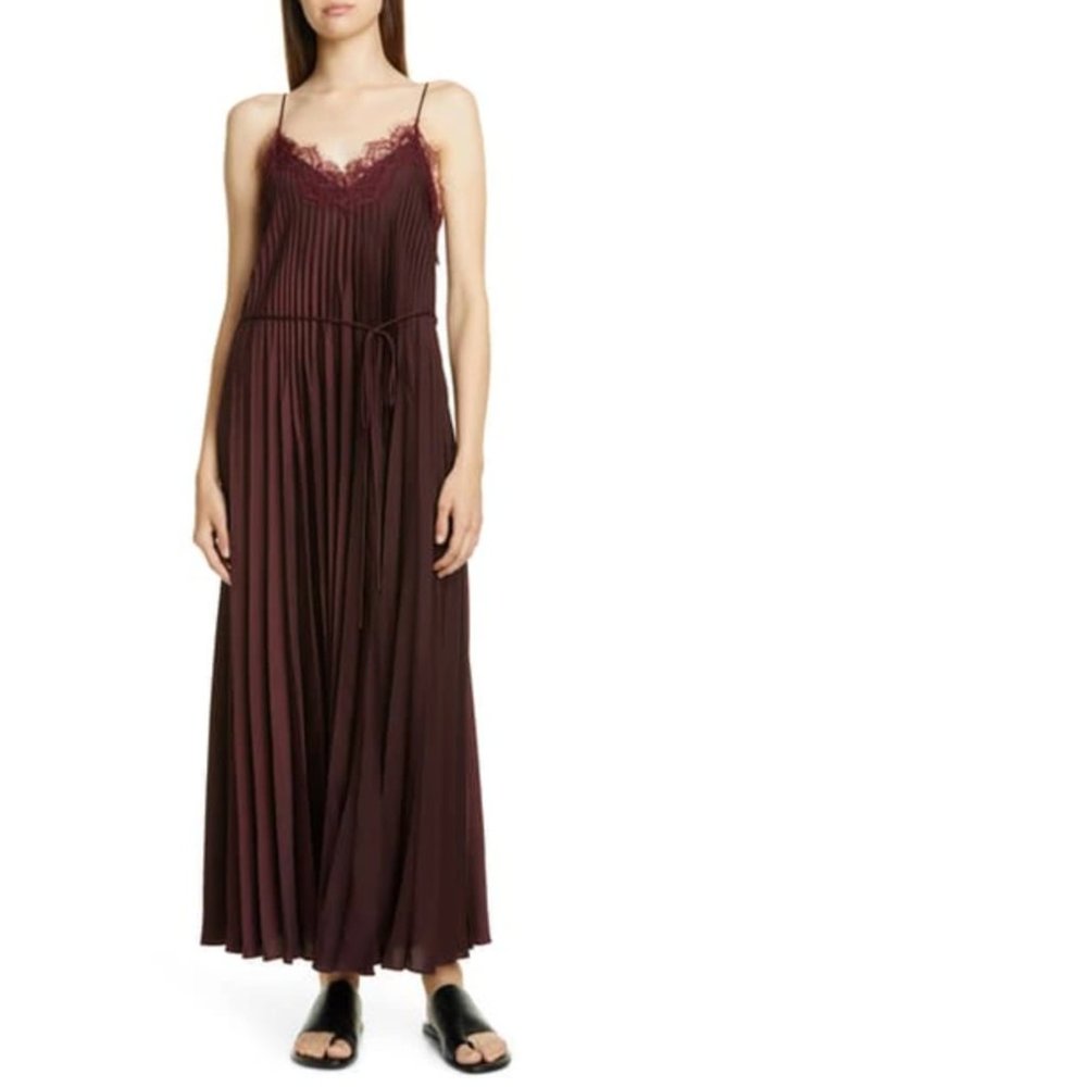 Vince Lace-trim Pleated V-neck Dress